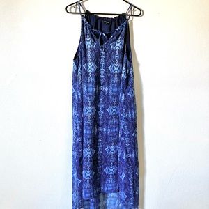 Lucky Brand Blue Paisley Floral Western Casual Hi Lo Sleeveless Maxi Dress Large